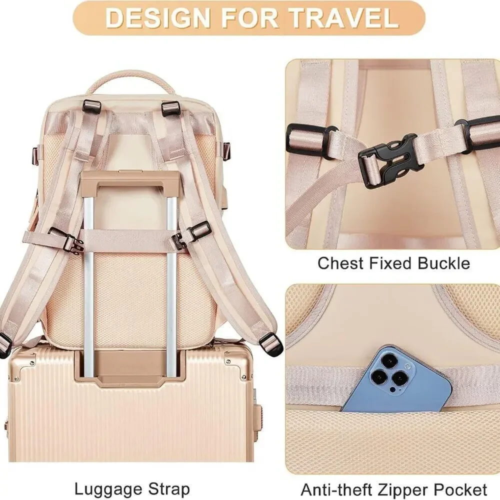 Boutique Beige Cream Travel Multi Compartment Carry‎ On Backpack